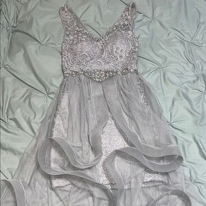 Chic Silver Embellished Lace Dress